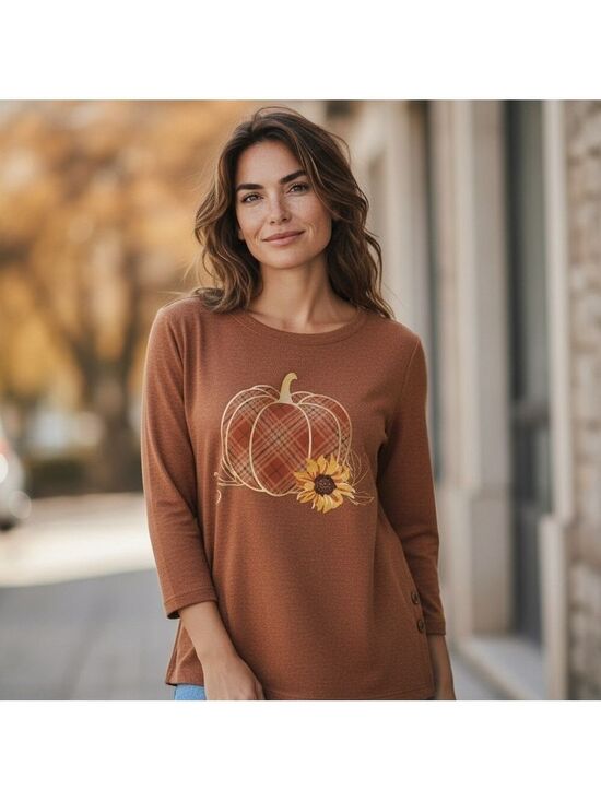 trueselfstyle Tops - NwT New Pumpkin Print Brown Tunic Top